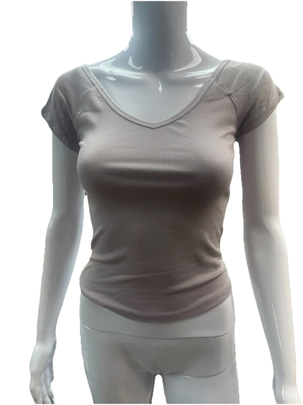 Wild Fable Womens Ribbed V-Neck Short Sleeve T-Shirt Gray S