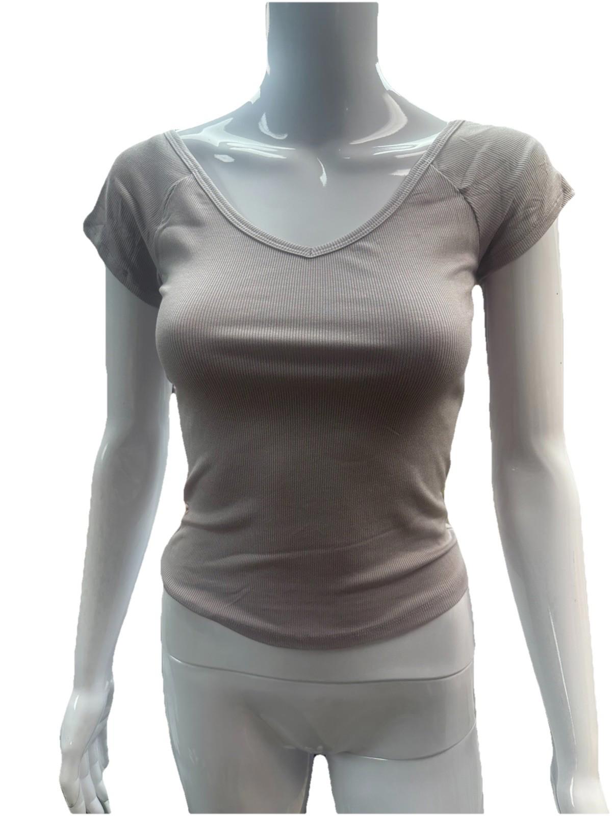 Wild Fable Womens Ribbed V-Neck Short Sleeve T-Shirt Gray S