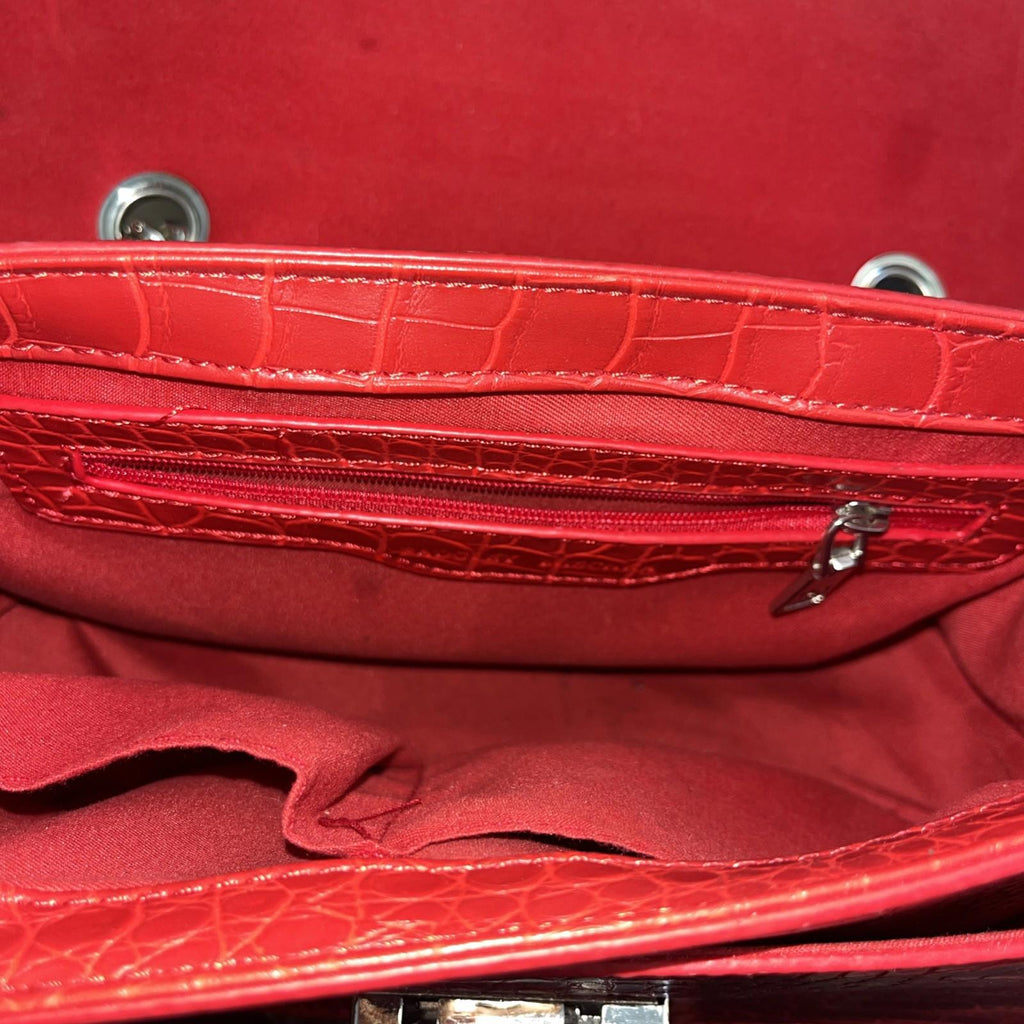 Badgley Mischka Red Crocodile Embellishment/Studded/Vegan