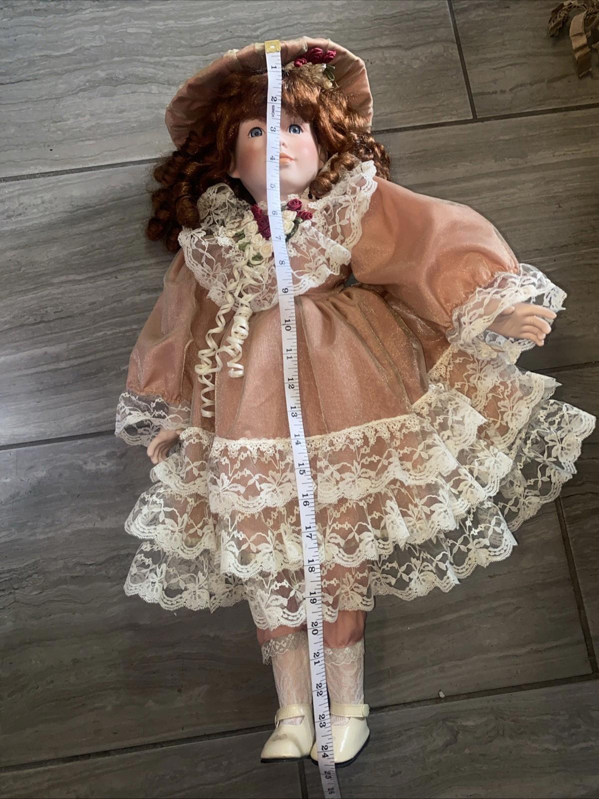 Victorian Porcelain Doll with Red Curly Hair