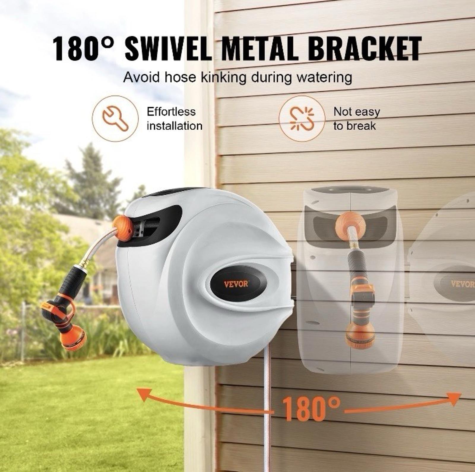 VEVOR Retractable Reel 84'x5/8" 180° Swivel Wall-Mounted