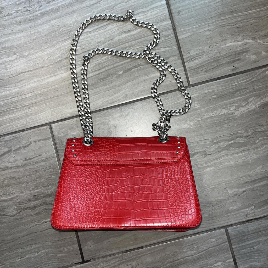 Badgley Mischka Red Crocodile Embellishment/Studded/Vegan