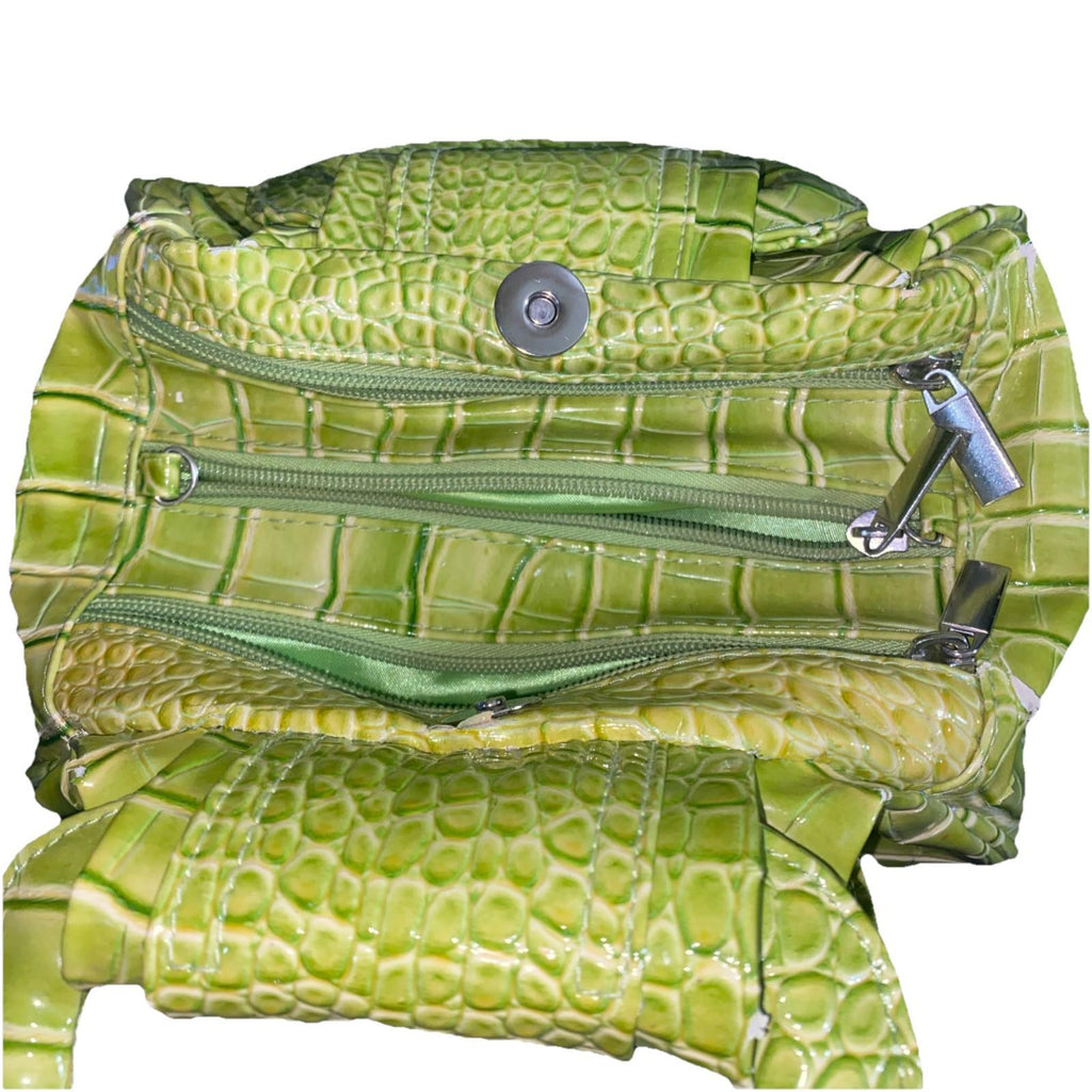 Crocodile-Embossed Y2K Small Beige Handbag Bow Rhinestones
