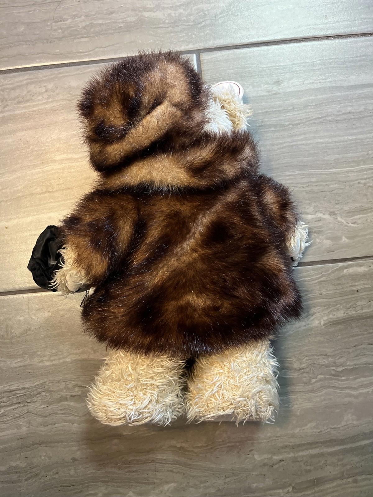 PLUSH 15" SHAGGY FANCY BEAR WITH FUR COAT HAT CHERISH PURSE