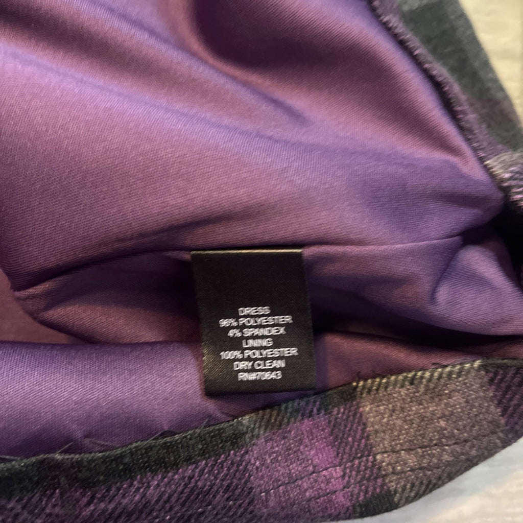 Jessica Howard Black Purple Gray Plaid Short Sleeve Dress PL