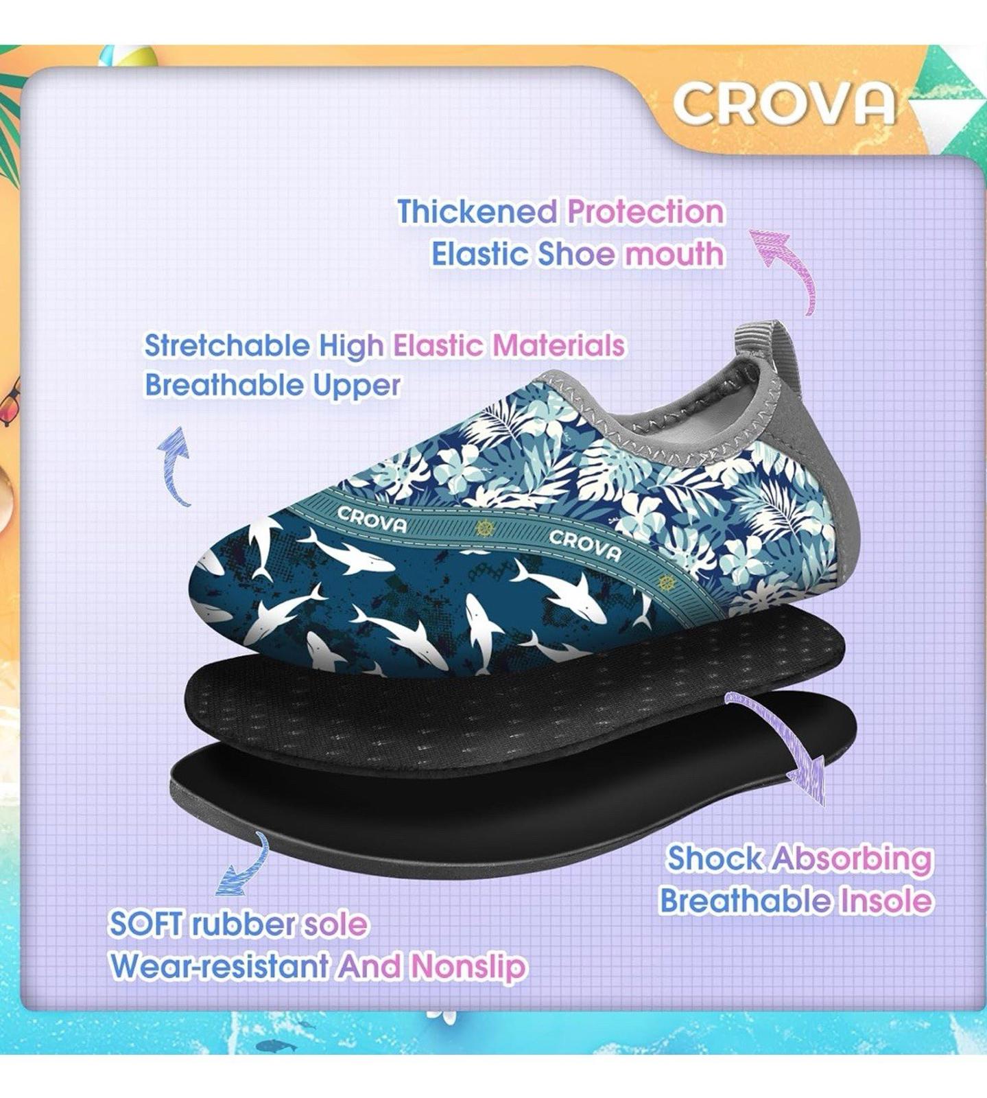 crova toddler shark flower graphics water shoes size 1.5