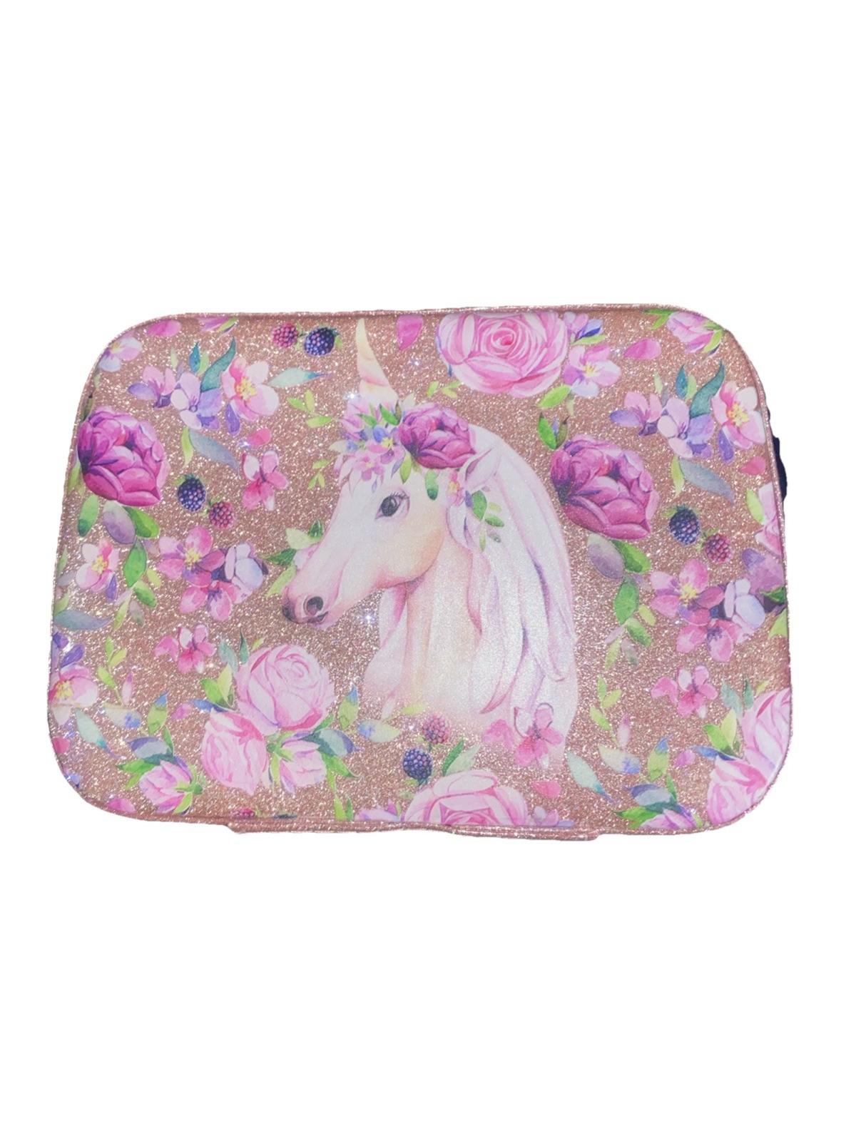 Girls Glitter Unicorn Floral Carrying Case