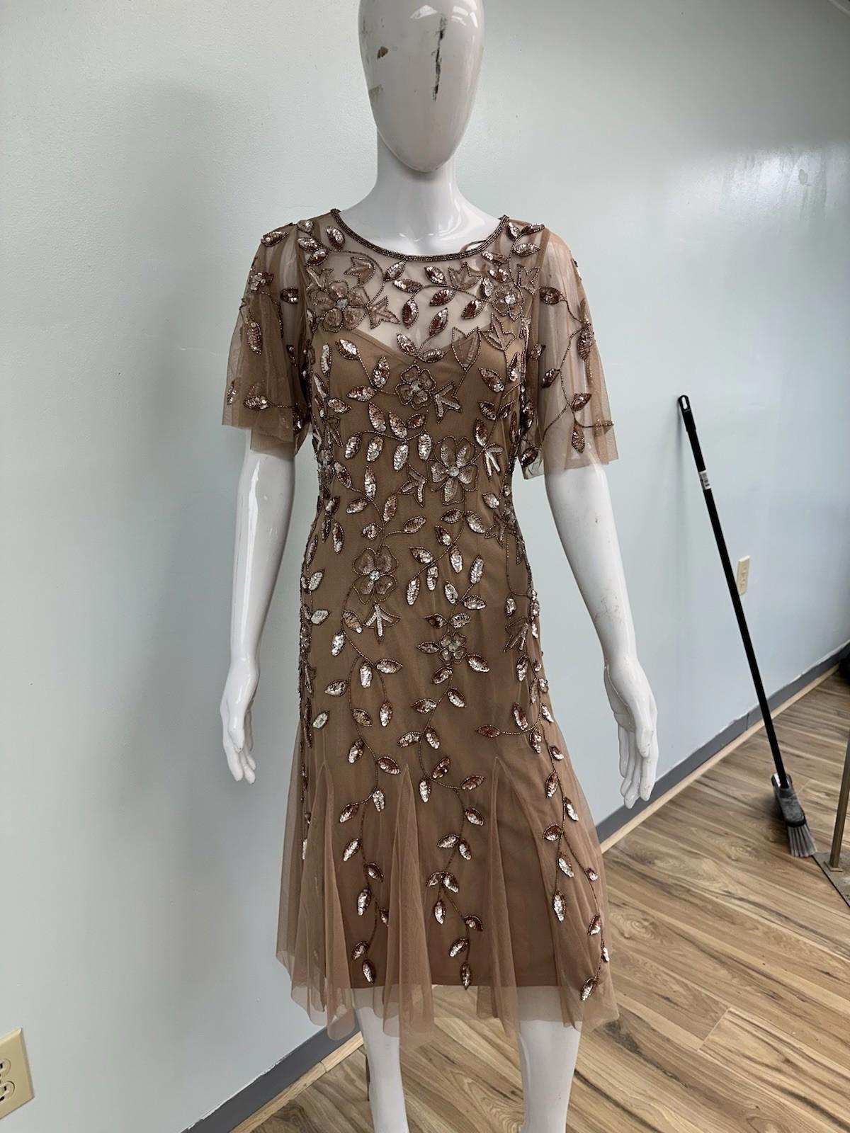 Adrianna Papel Embellished Sleeve Beaded Evening Gown Size 6