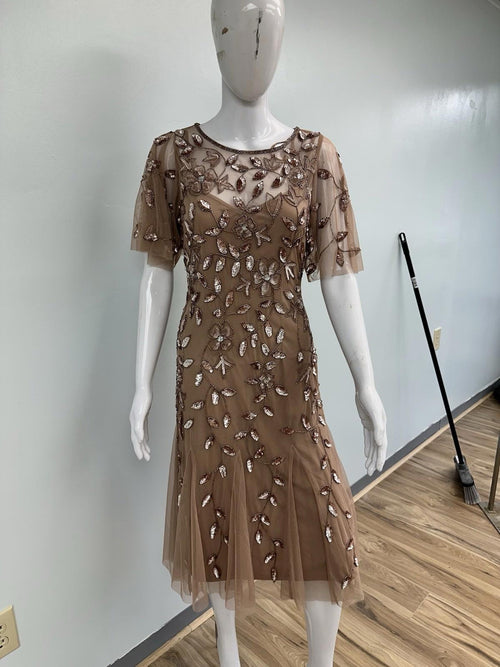 Adrianna Papel Embellished Sleeve Beaded Evening Gown Size 6