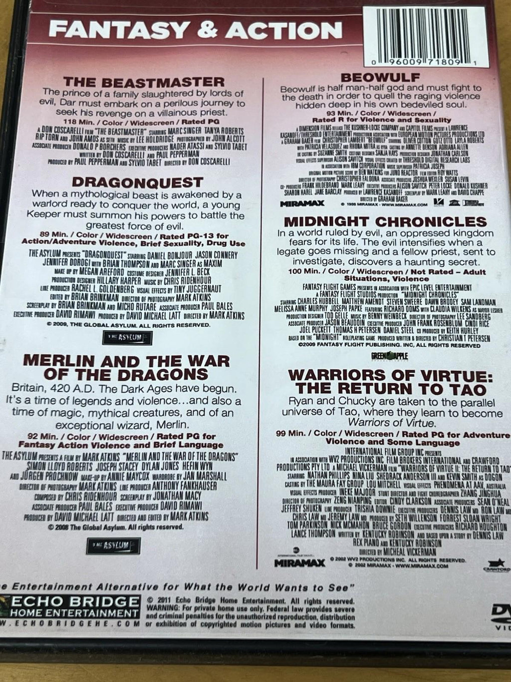 6-Movie Pack: Fantasy  Action - DVD - GOOD