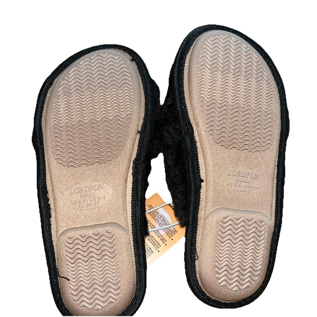 LORDFON Open Toe Cross Band Womens Fluffy Slip Ons Small 5/6