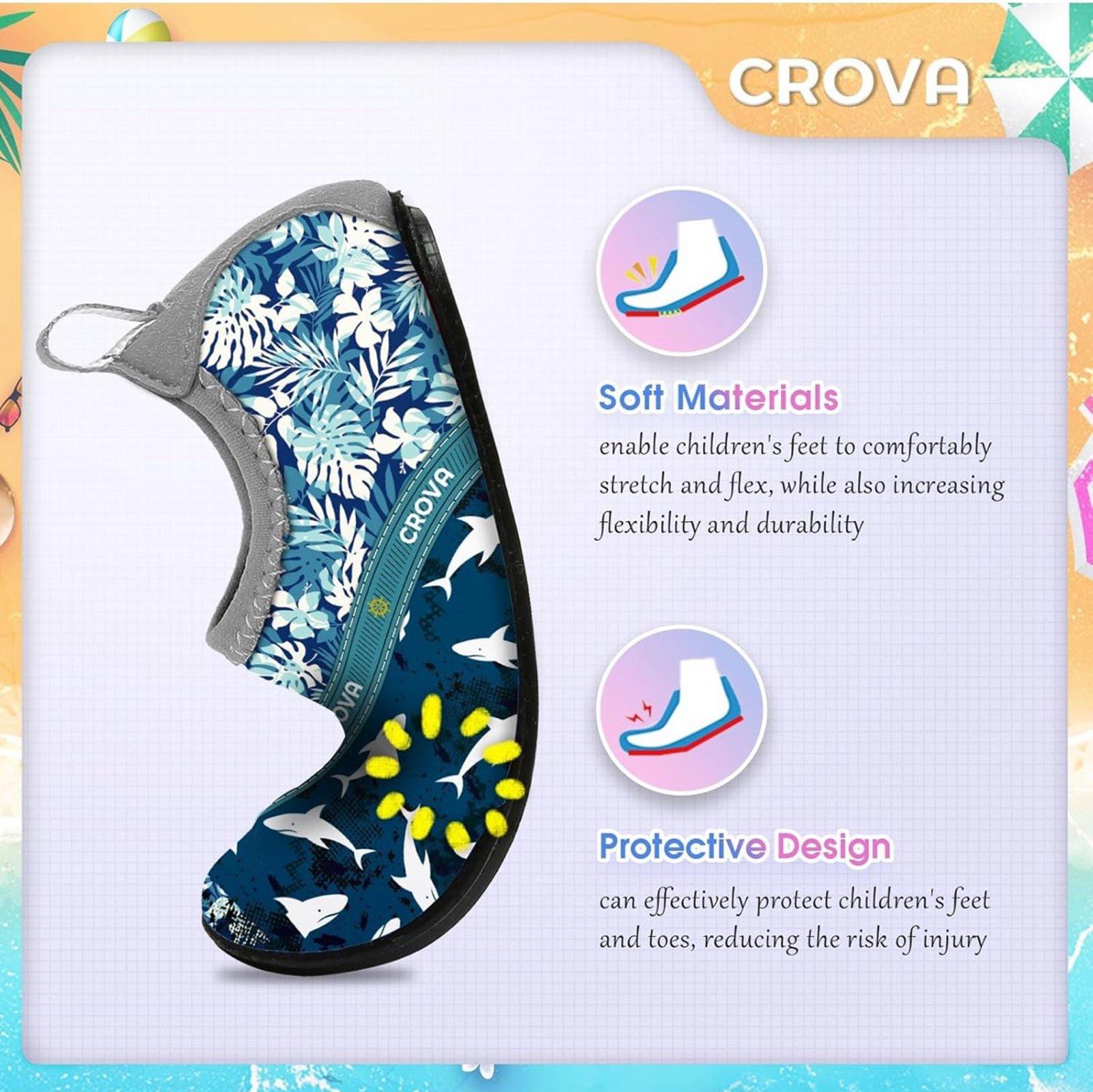 crova toddler shark flower graphics water shoes size 1.5