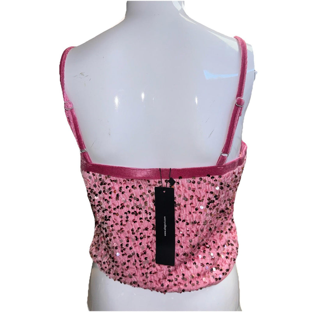 Allegra K Cami L Light Pink Velvet Sequin Crop Spaghetti