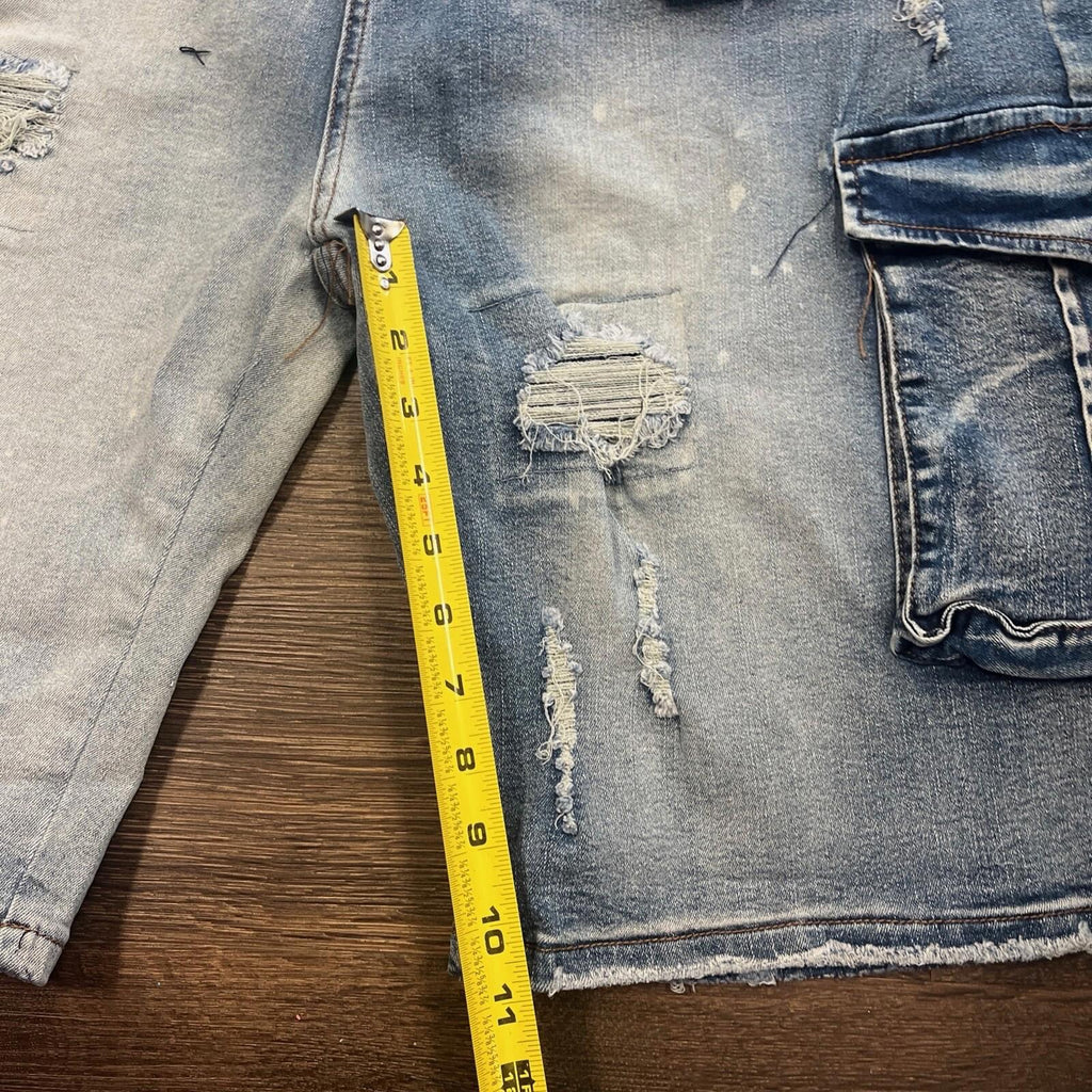 TR Premium Tailored Creation Denim Distress Cargo Shorts 42