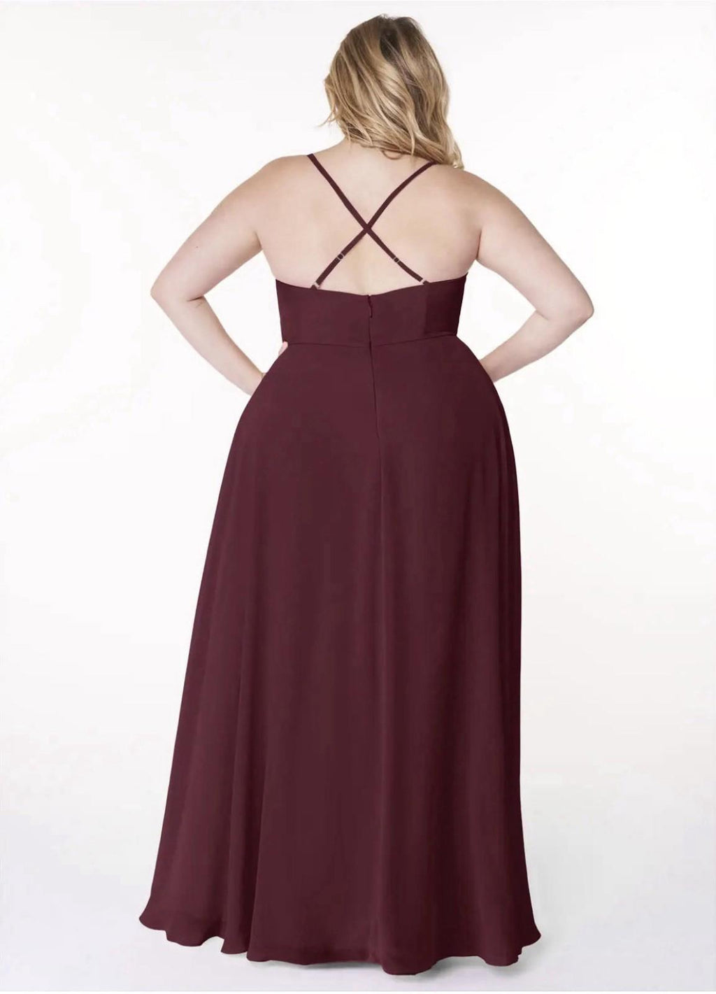 Azazie Burgundy Cabernet A-Line V-neck Ruffle Chiffon A16