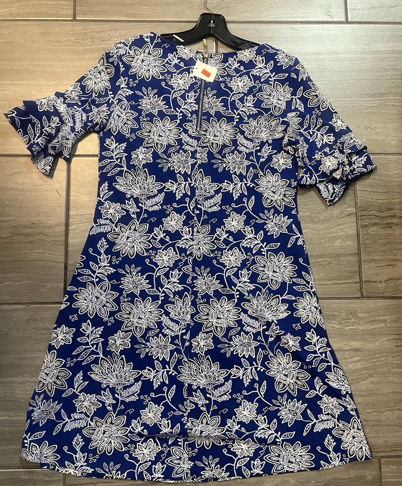 Ronni Nicole Blue Floral Fit Flare Cap Sleeve Dress Size 8