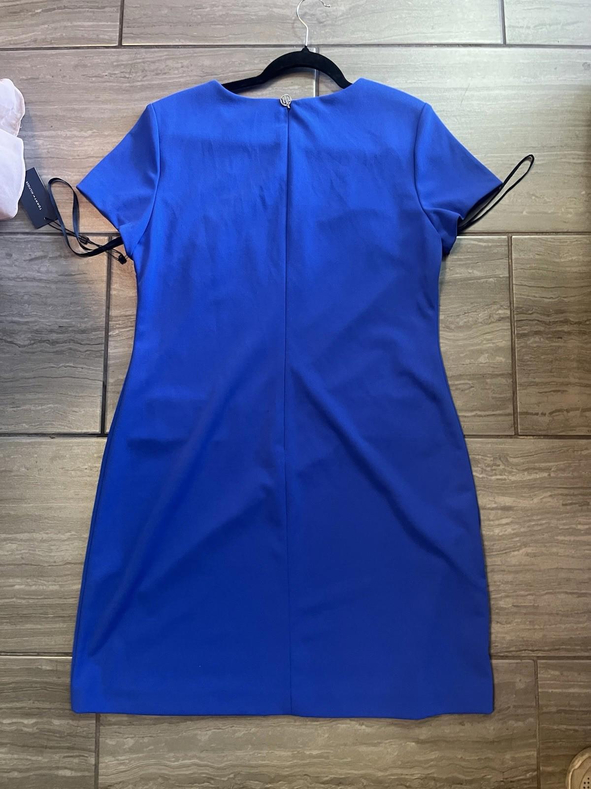 NWT Tommy Hilfiger Faux Pocket Dress 12 Blue White Sleeve