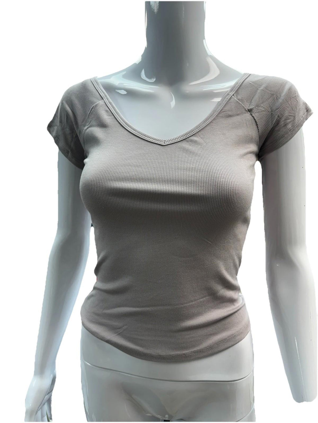 Wild Fable Womens Ribbed V-Neck Short Sleeve T-Shirt Gray S