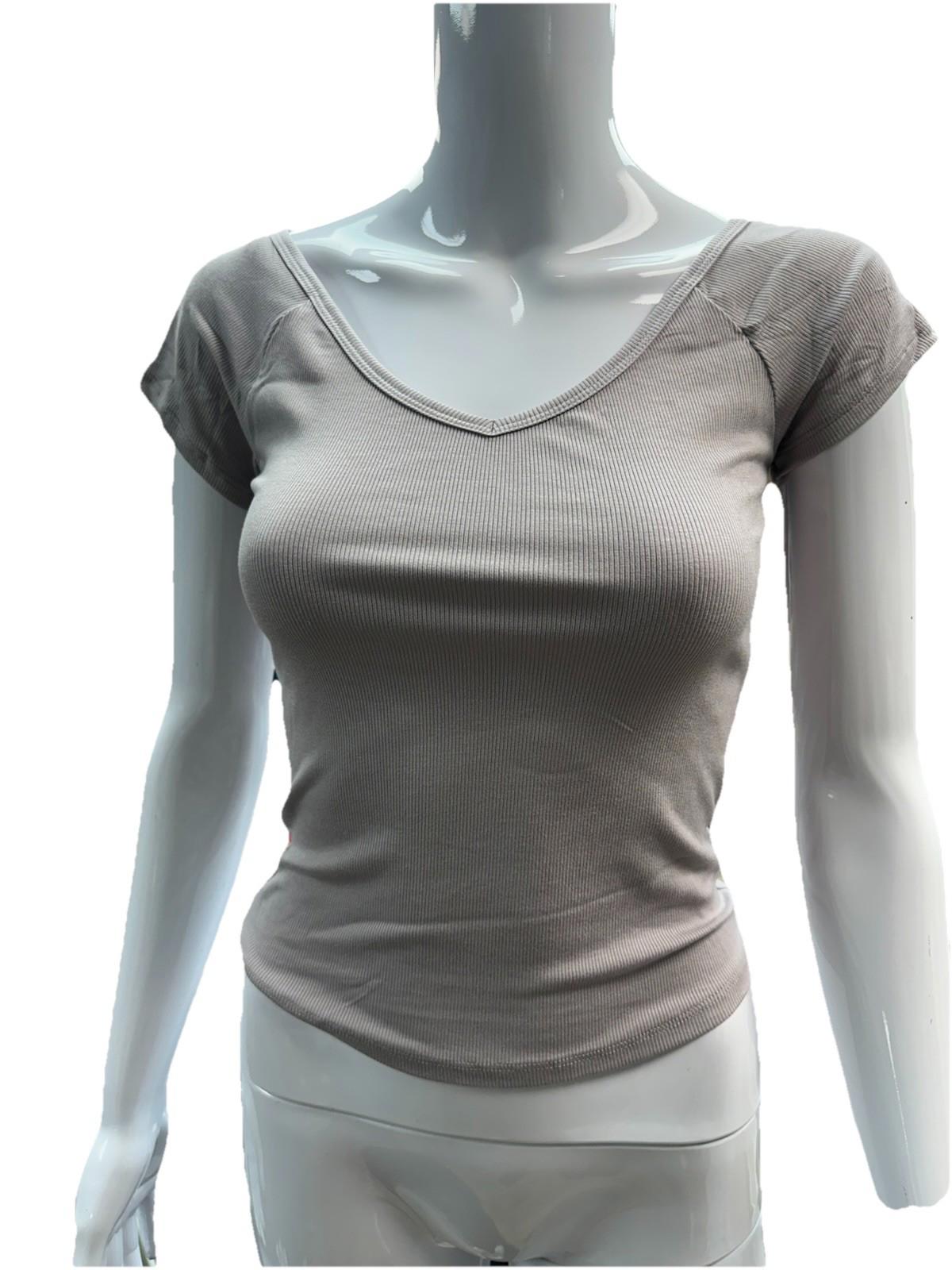 Wild Fable Womens Ribbed V-Neck Short Sleeve T-Shirt Gray S