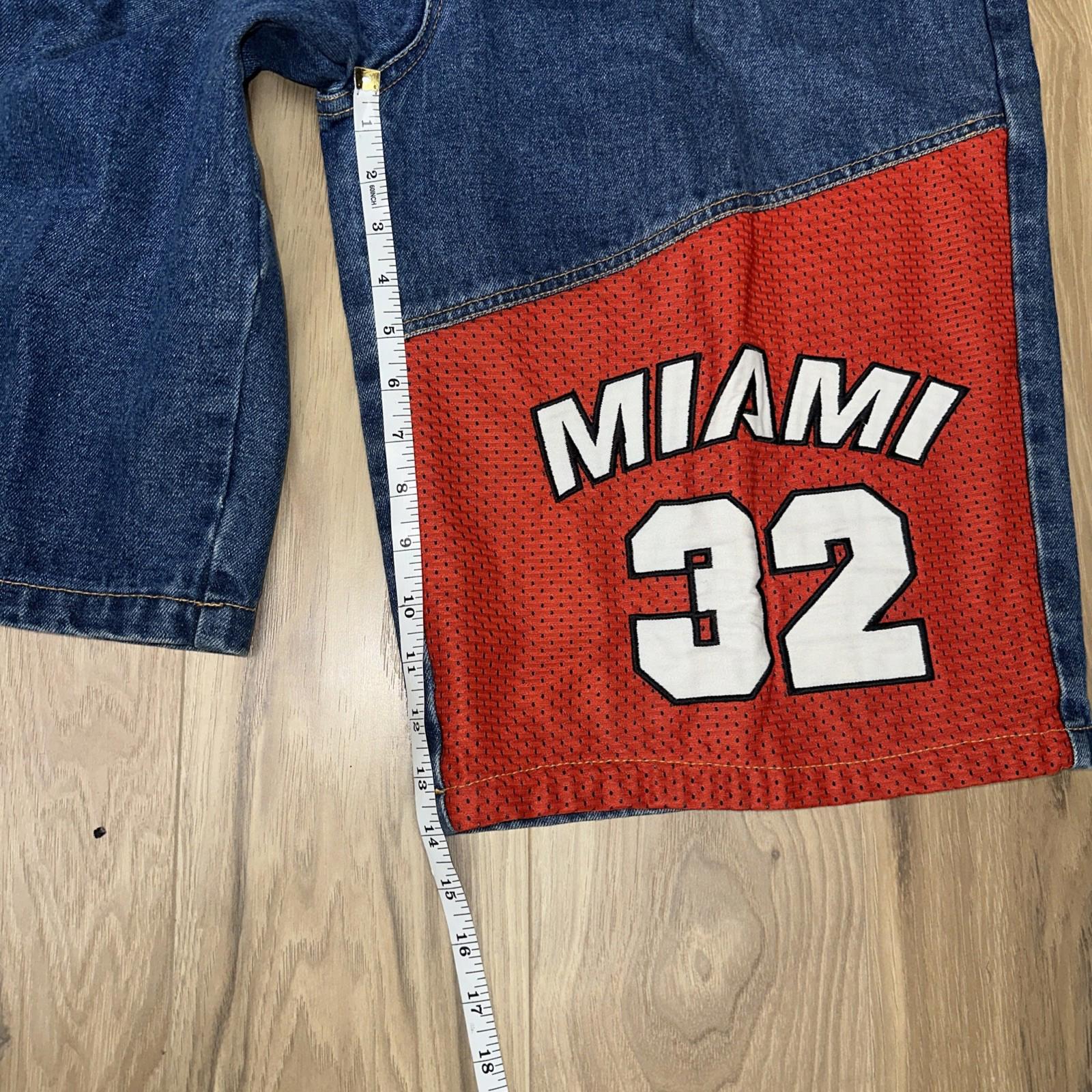 Vintage NBA Miami Heat Shaq Patch Jean Denim Shorts 34 Y2K