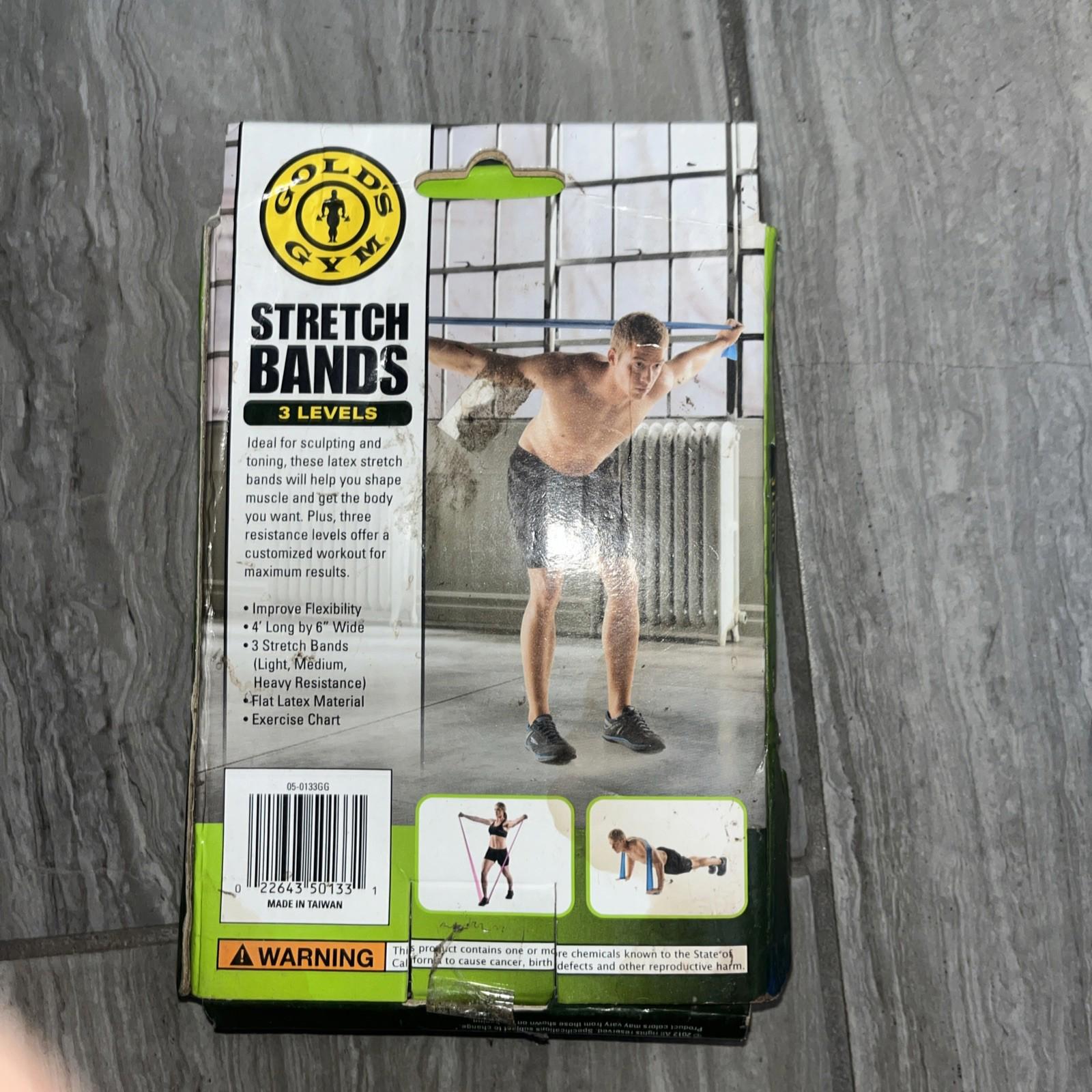 Gold's Gym Stretch Bands 3 Levels 4' Long 6" Wide Each Latex