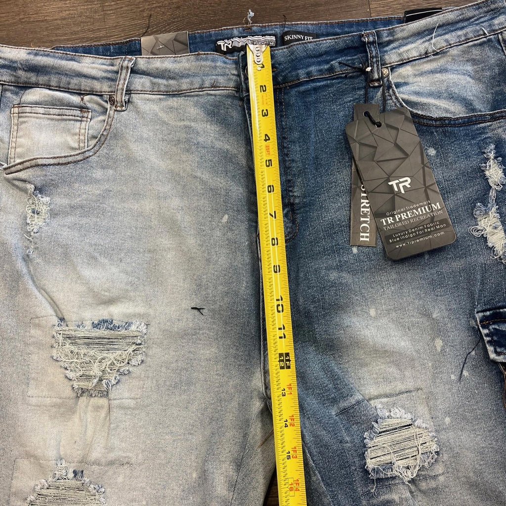 TR Premium Tailored Creation Denim Distress Cargo Shorts 42