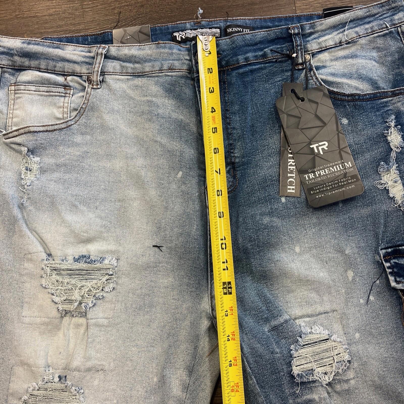 TR Premium Tailored Creation Denim Distress Cargo Shorts 42