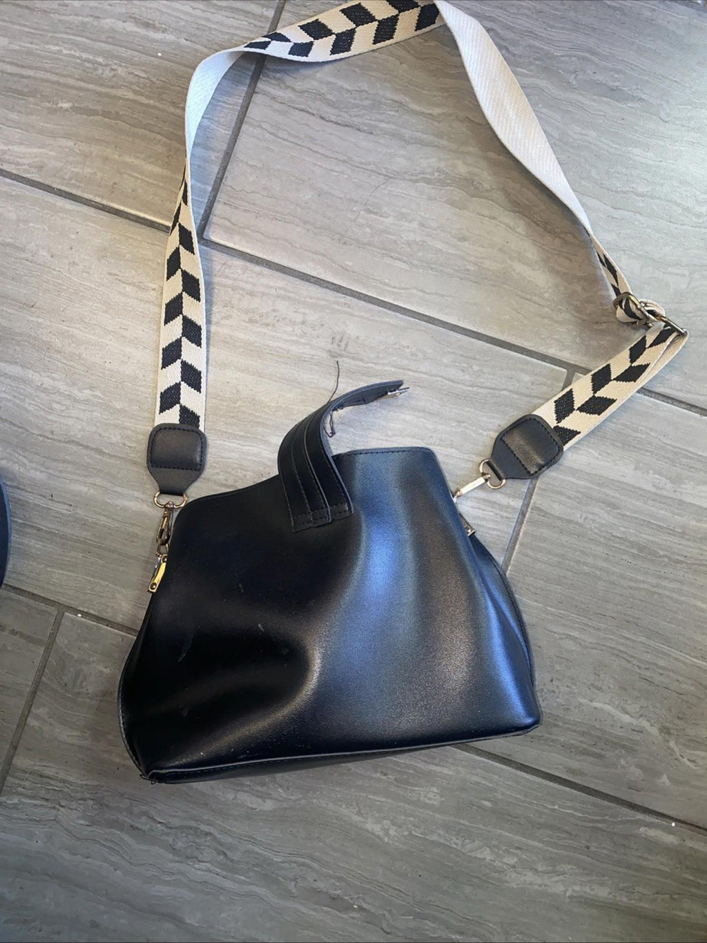 Black Faux Leather Shoulder Bag