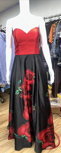 Blondies prom dress size 9 red black with rose Corset top