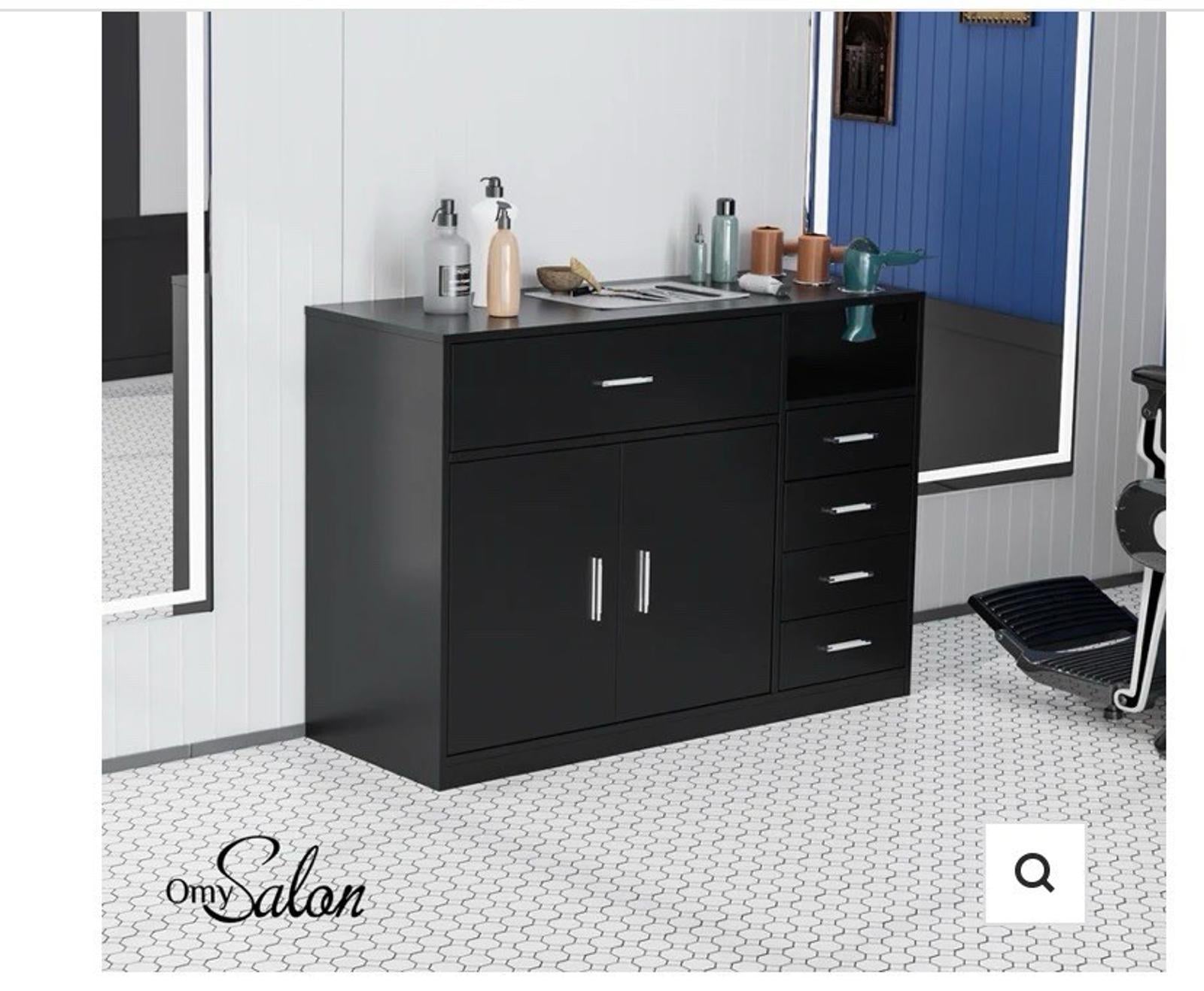 Salon Station Free Standing Cabinet Barber Hair Styling Stations with 5 Drawers