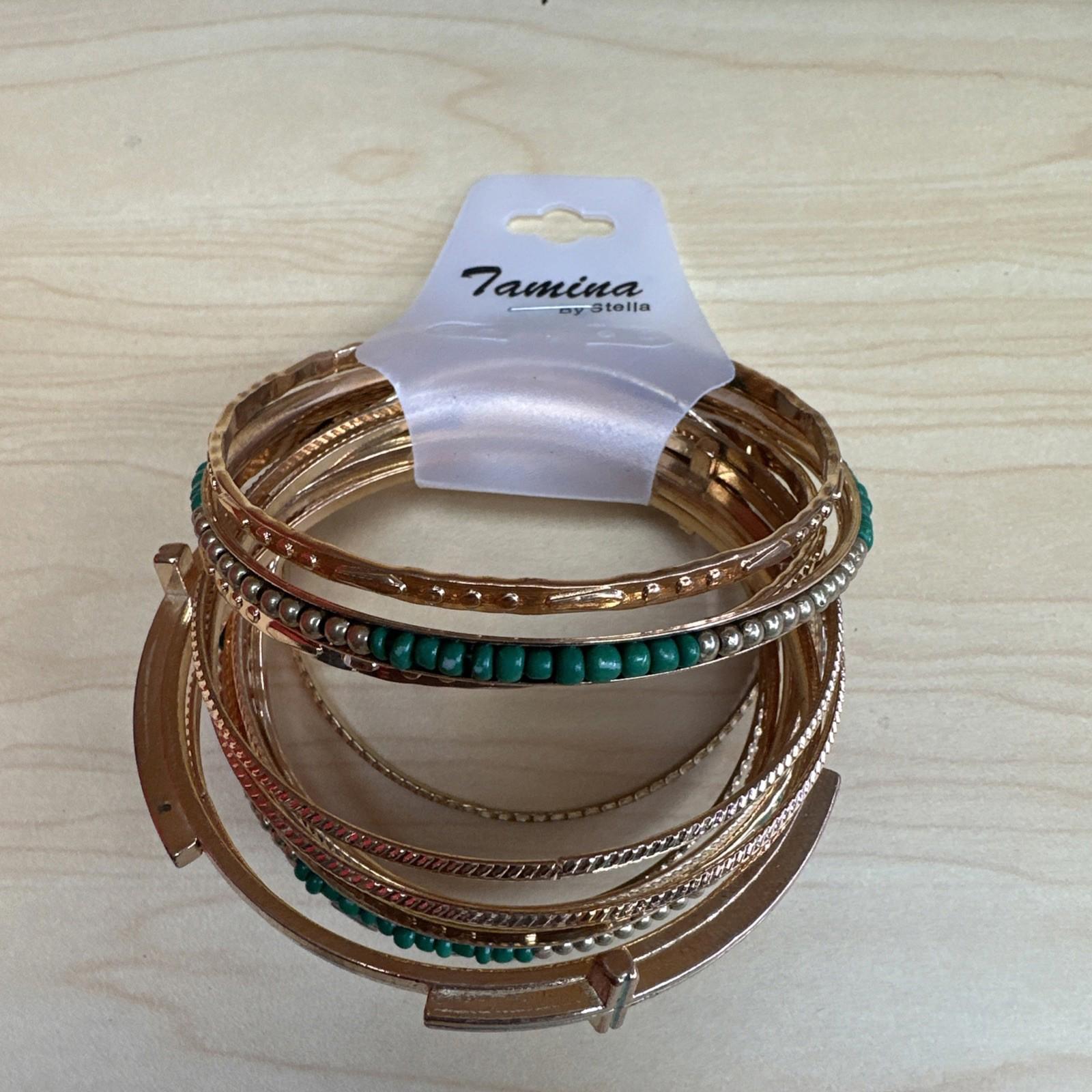 Tamina By Stella Gold Green 13 Piece Bangle Bracelet Set New