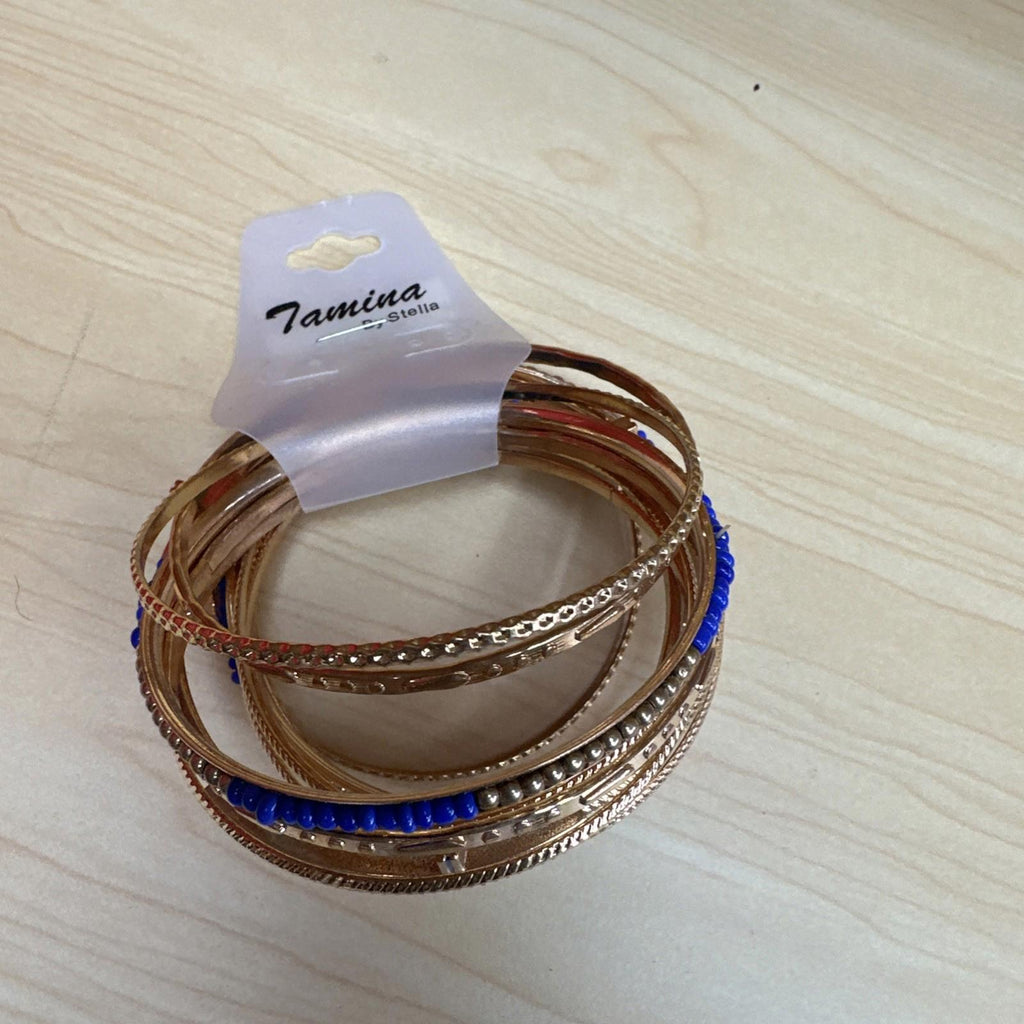 Tamina By Stella Gold Blue 13 Piece Bangle Bracelet Set New
