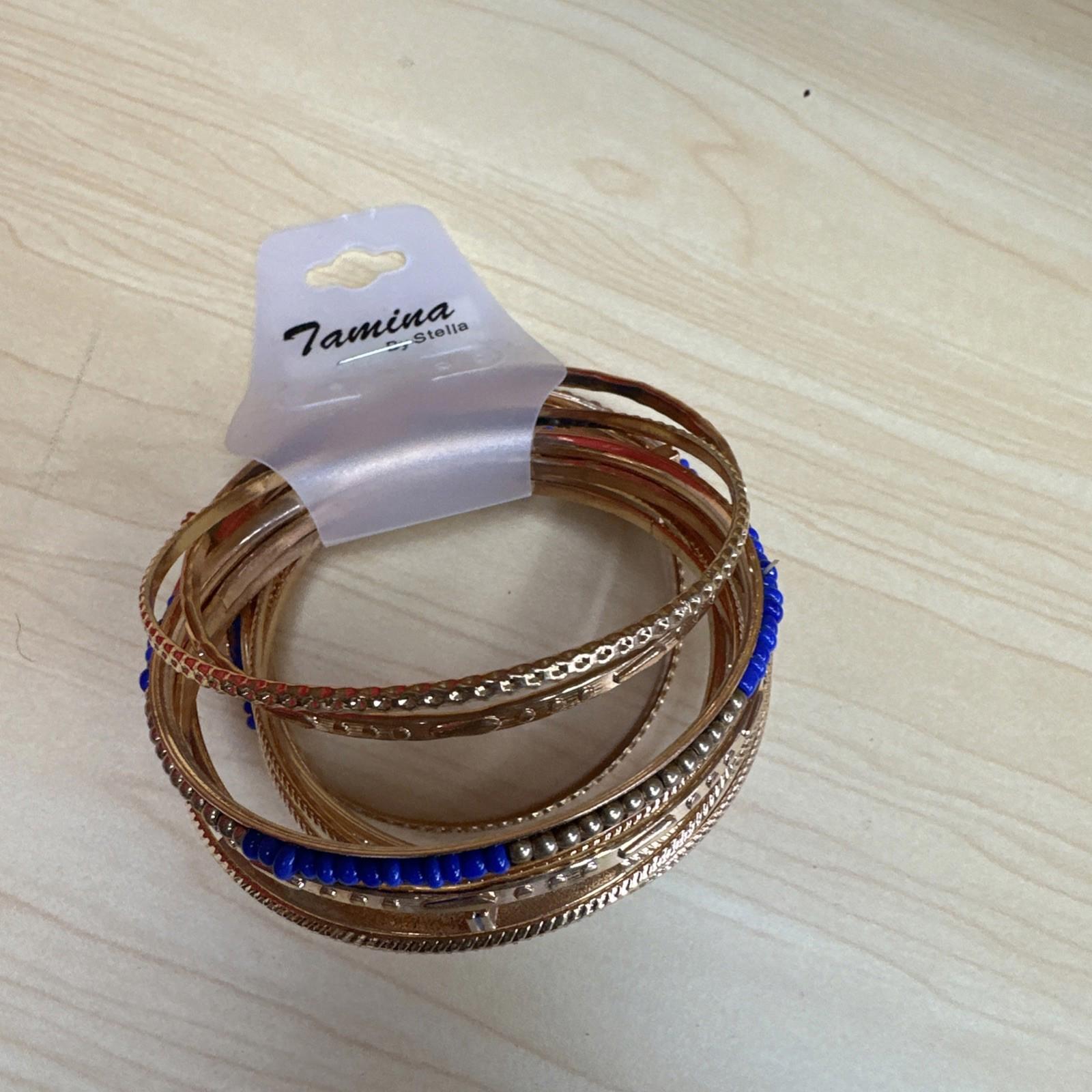 Tamina By Stella Gold Blue 13 Piece Bangle Bracelet Set New