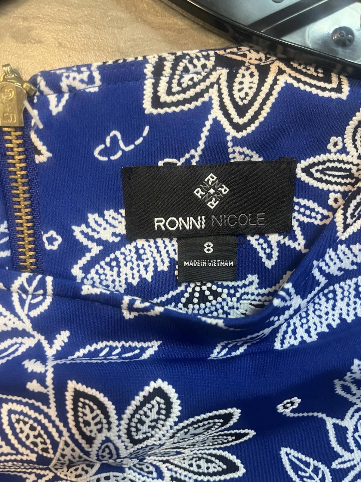 Ronni Nicole Blue Floral Fit Flare Cap Sleeve Dress Size 8