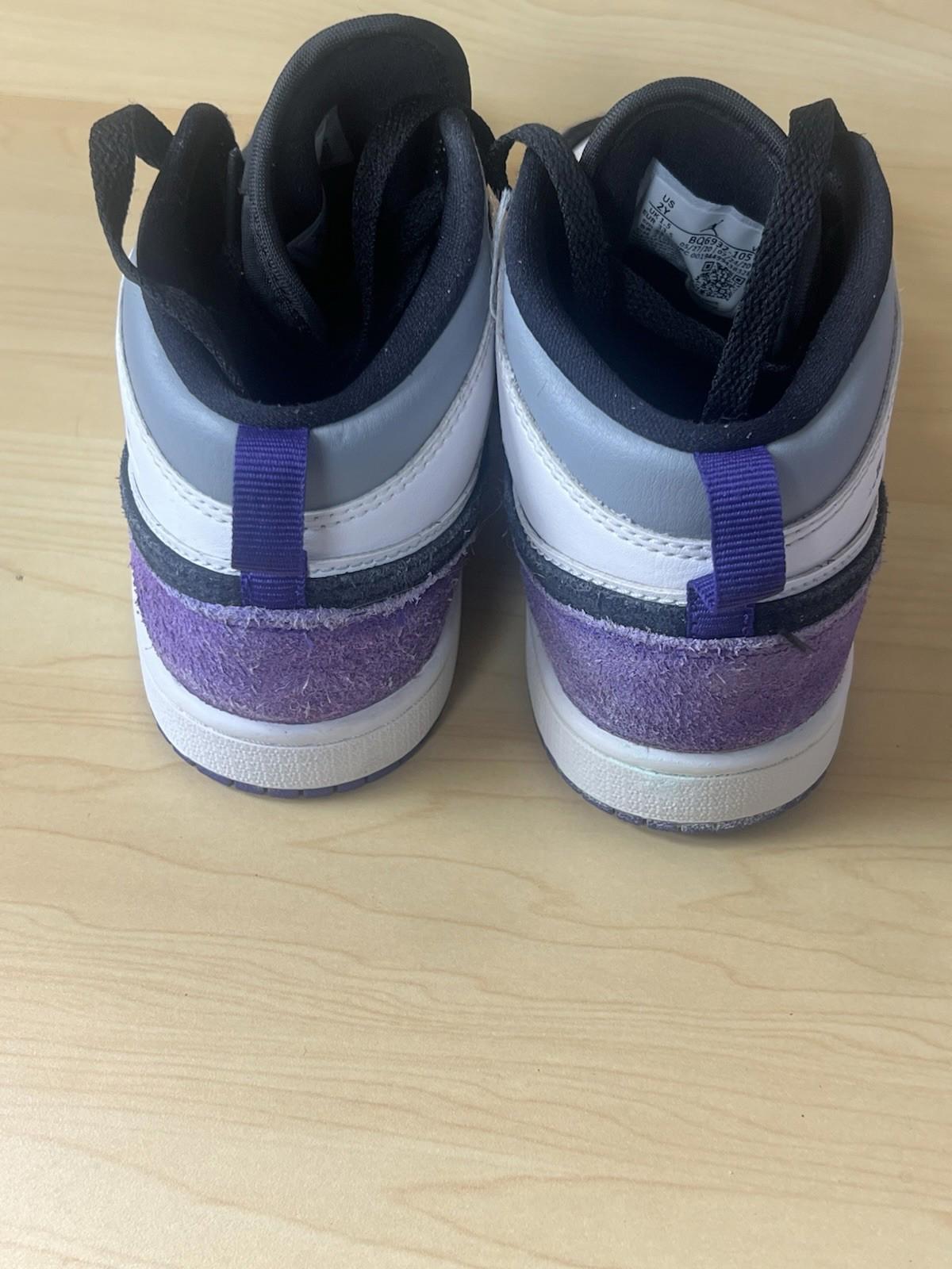 Nike Air Jordan 1 Mid Se (PS) White-Court Purple-Black Sz 2y