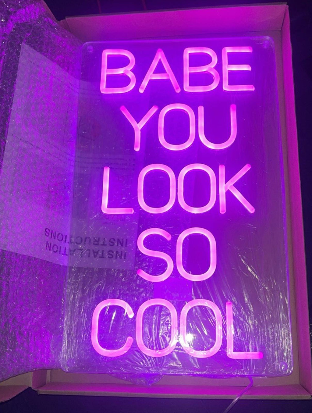 Color 19.7” X 11.8” Babe You Look So Cool USB Neon Sign