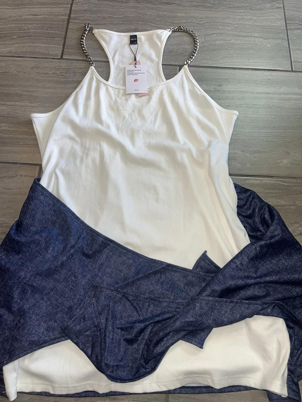 NWT Micas White Chain Straps Racingback Tank Top Size 2XL