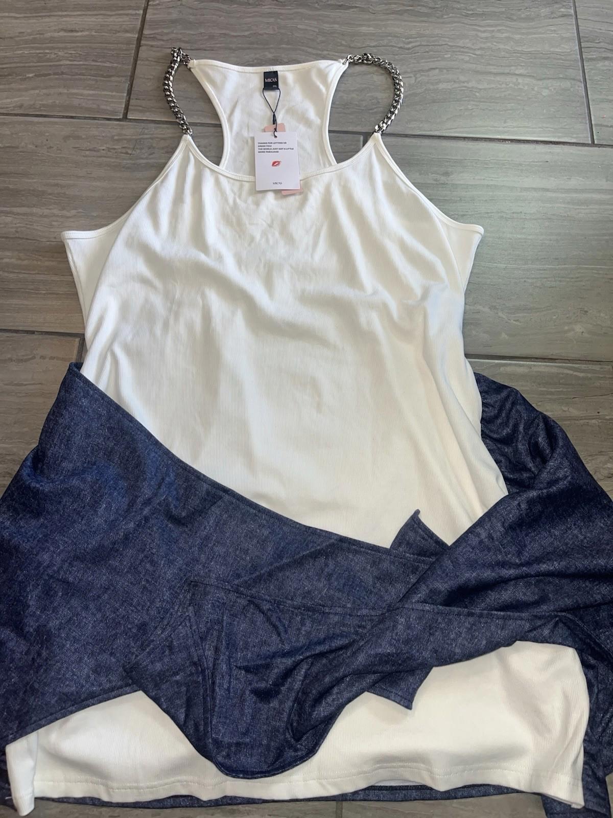 NWT Micas White Chain Straps Racingback Tank Top Size 2XL