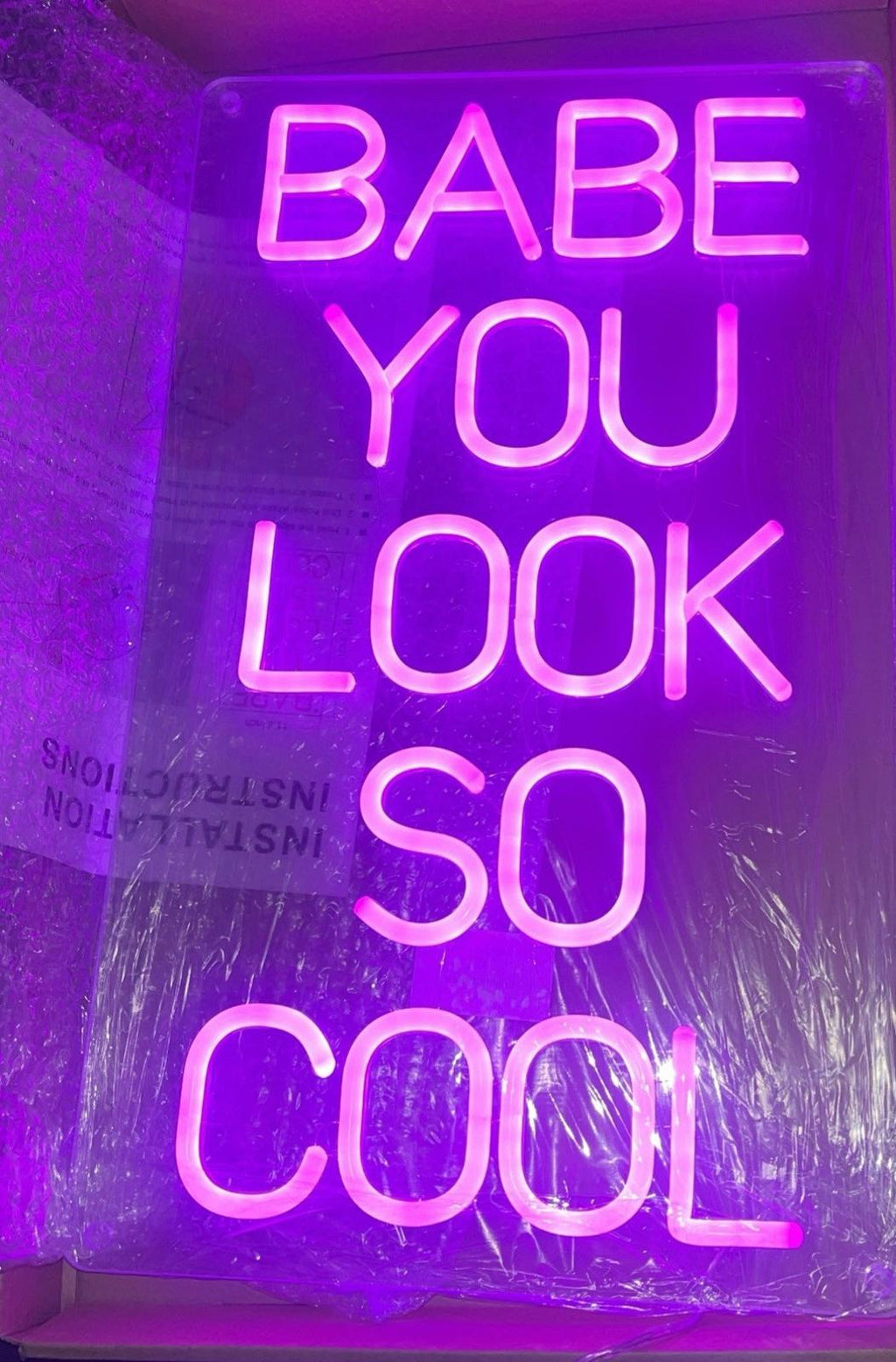 Color 19.7” X 11.8” Babe You Look So Cool USB Neon Sign