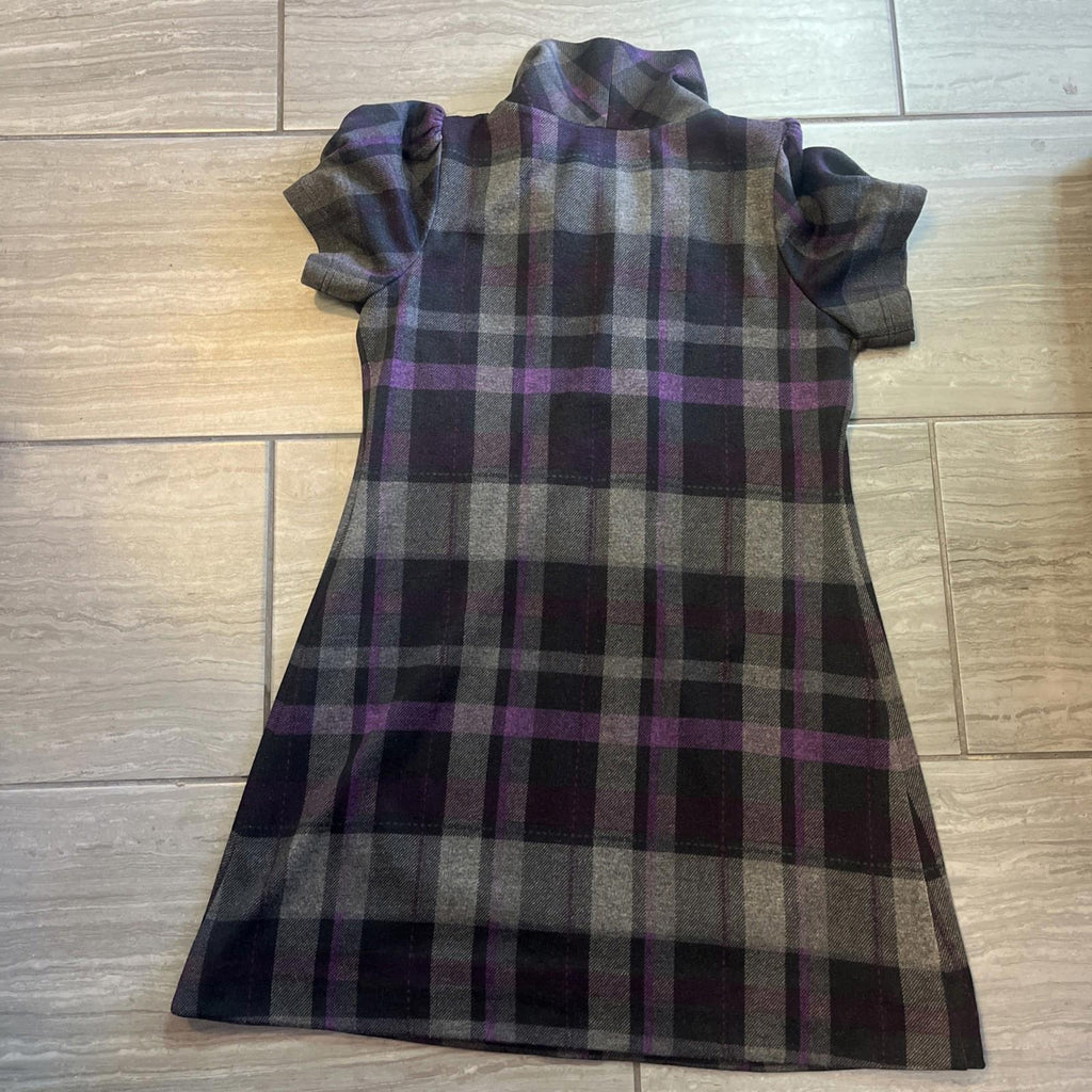 Jessica Howard Black Purple Gray Plaid Short Sleeve Dress PL