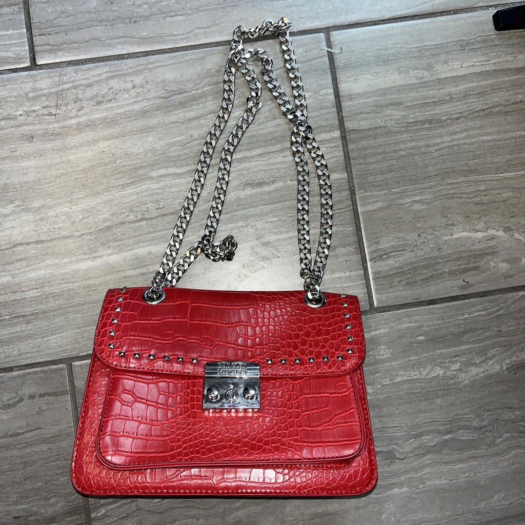 Badgley Mischka Red Crocodile Embellishment/Studded/Vegan