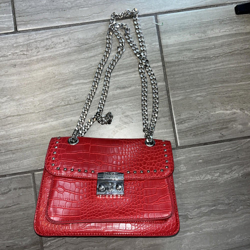 Badgley Mischka Red Crocodile Embellishment/Studded/Vegan