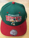 Mitchell & Ness Milwaukee Bucks Snapback Hat Red Green NBA Throwback Cap Mens
