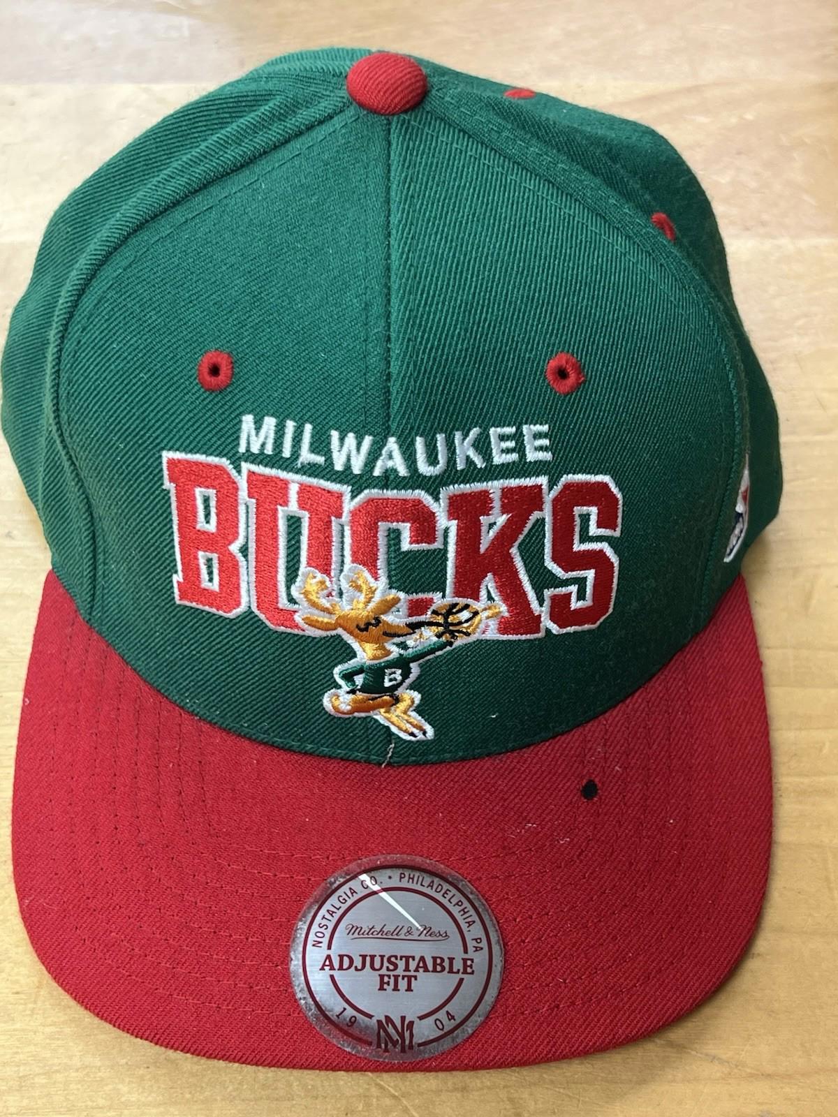 Mitchell & Ness Milwaukee Bucks Snapback Hat Red Green NBA Throwback Cap Mens