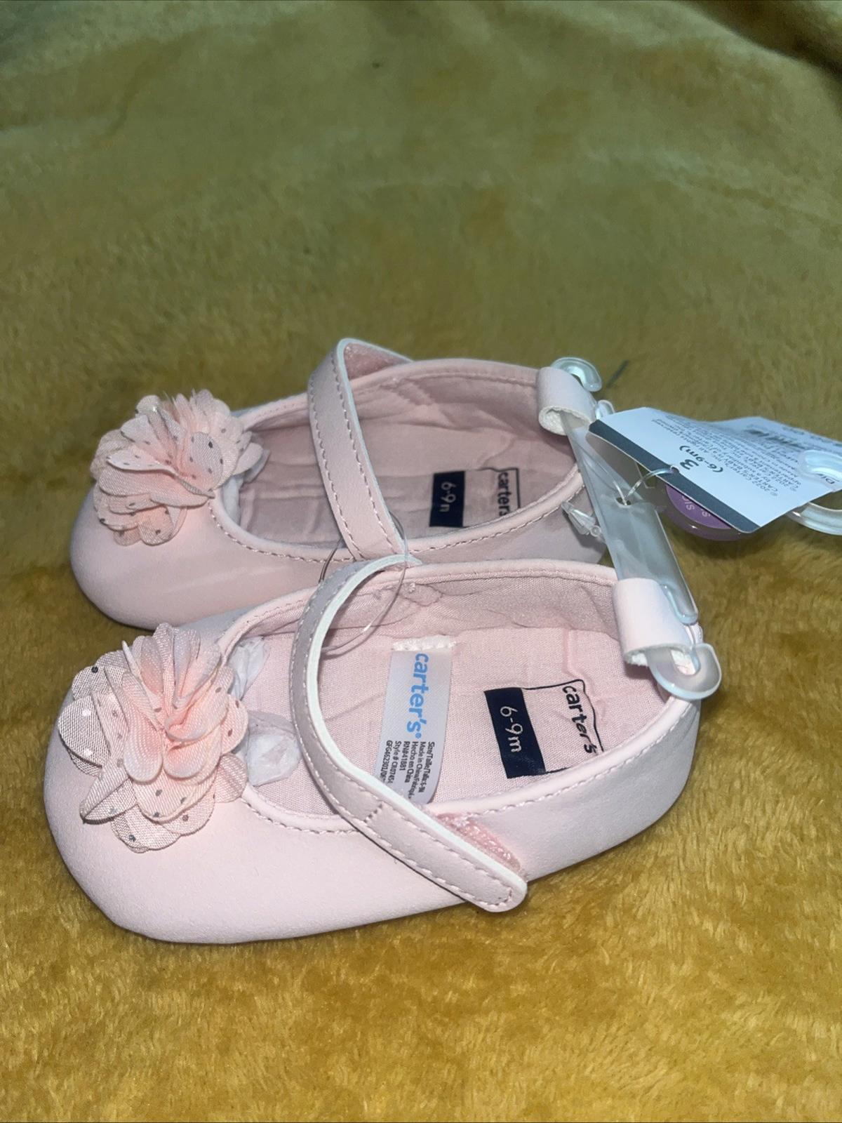 NWT Carters baby girl shoes pink with FLOWER and strap 6/9 m