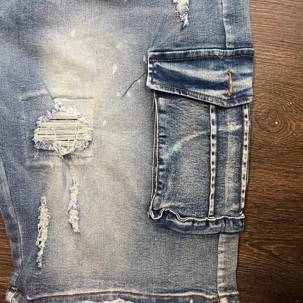 TR Premium Tailored Creation Denim Distress Cargo Shorts 42