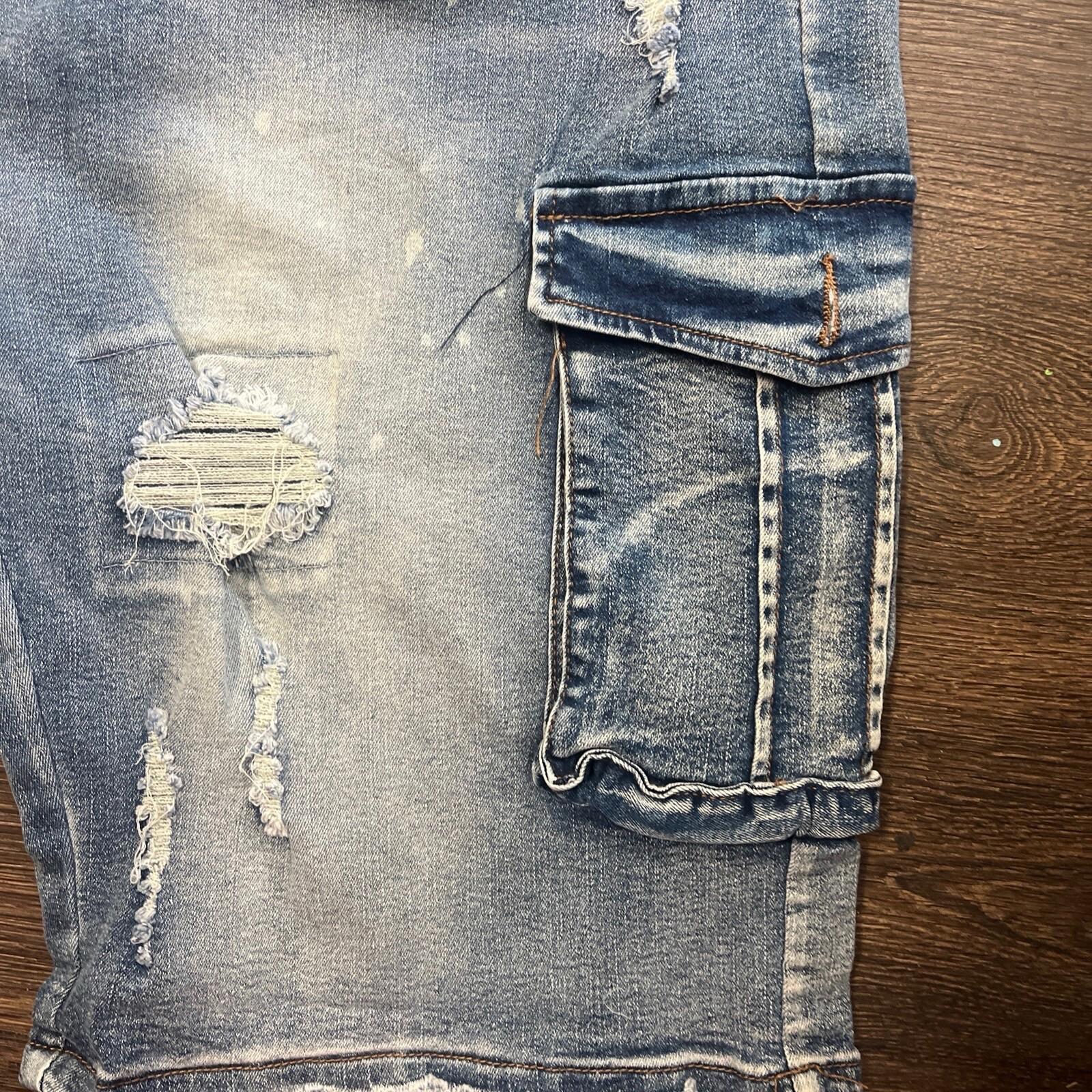 TR Premium Tailored Creation Denim Distress Cargo Shorts 42