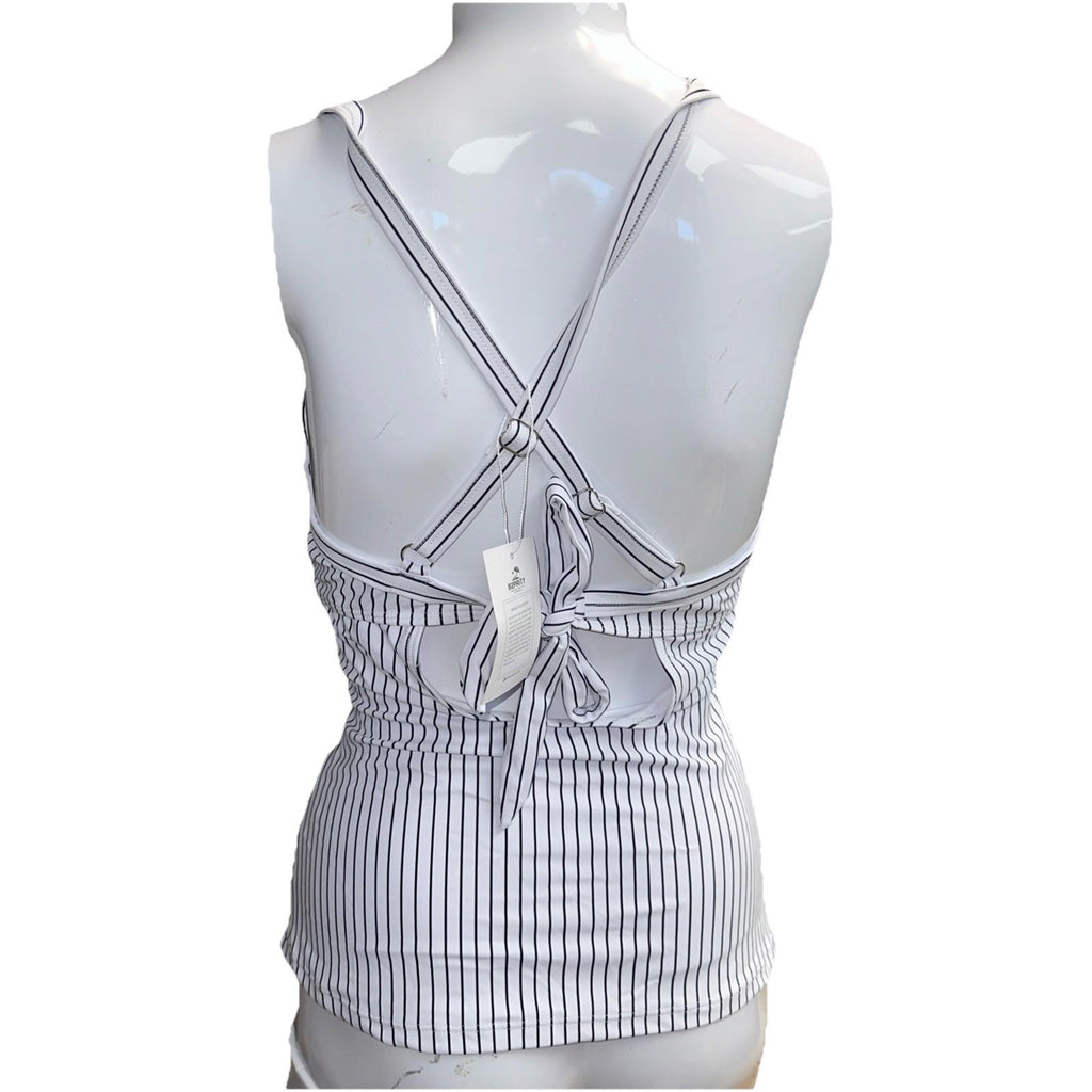 B2prity Pen Stripped Black White V Neck Tankini Medium
