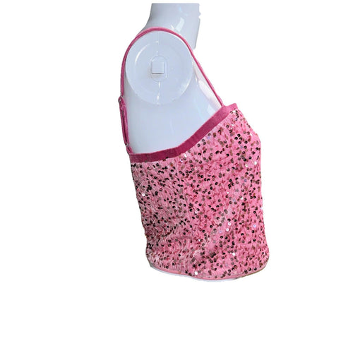 Allegra K Cami L Light Pink Velvet Sequin Crop Spaghetti