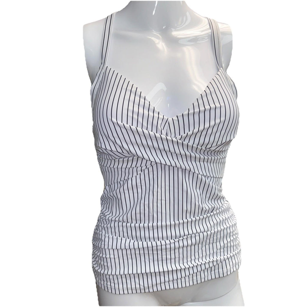 B2prity Pen Stripped Black White V Neck Tankini Medium